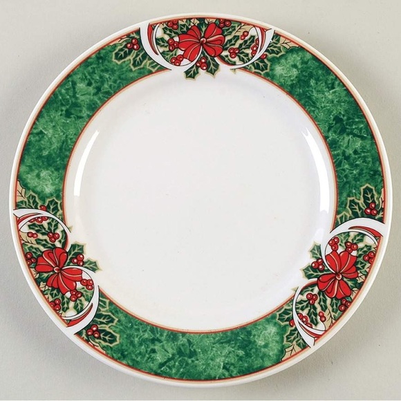 Vintage Gibson Everyday Christmas Dinner Plates Set of 4 Marble Holly - Picture 6 of 6